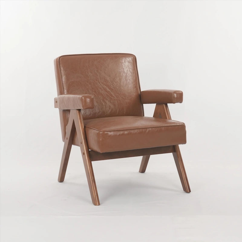 Chaise de détente en bois massif avec coussins et accoudoirs pour salon ou chambre à coucher