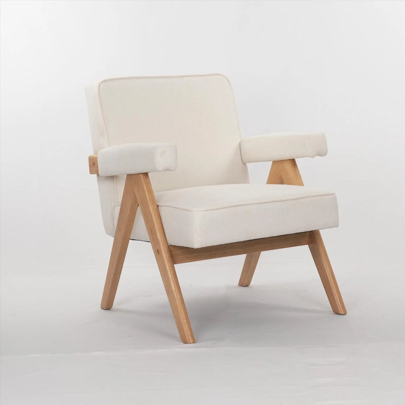 Chaise de détente en bois massif avec coussins et accoudoirs pour salon ou chambre à coucher