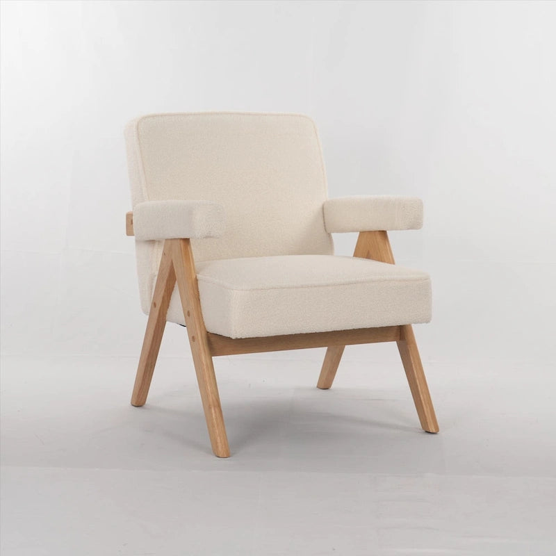 Chaise de détente en bois massif avec coussins et accoudoirs pour salon ou chambre à coucher