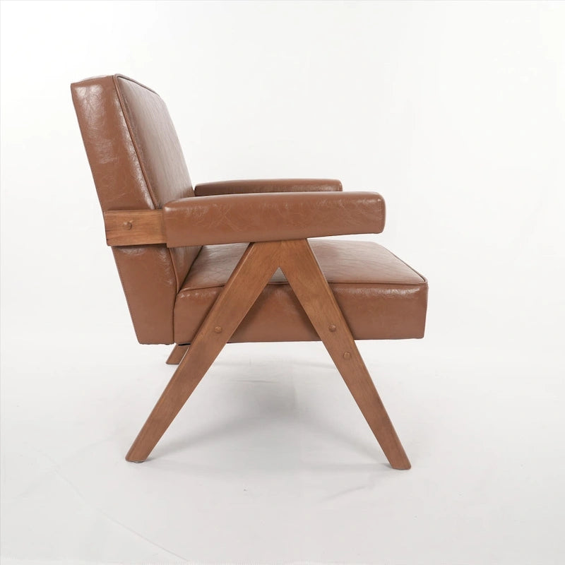 Chaise de détente en bois massif avec coussins et accoudoirs pour salon ou chambre à coucher