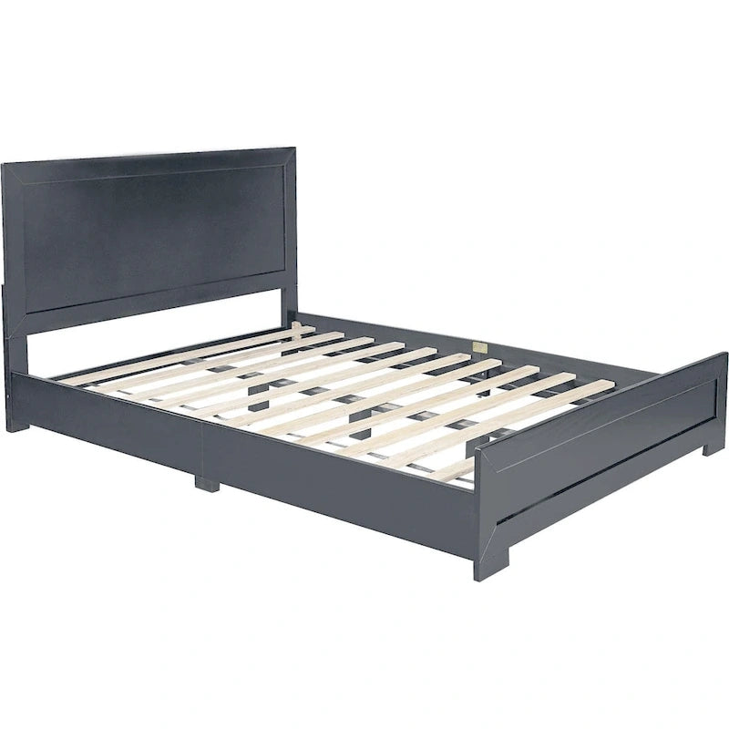 Cadre de lit Queen en bois avec panneaux gris incrustés