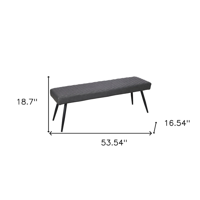 Banc de salle à manger capitonné en similicuir gris foncé et noir 54 po - 53,54 po x 18,7 po x 16,54 po