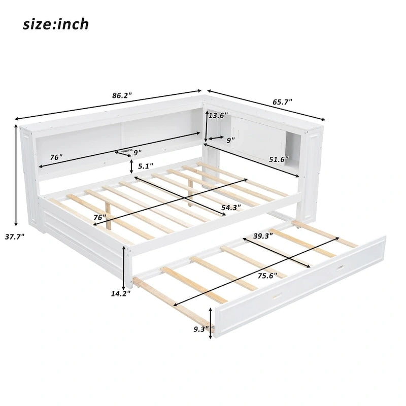 Lit de repos double avec étagères, chargement USB, lumières LED et lit gigogne simple