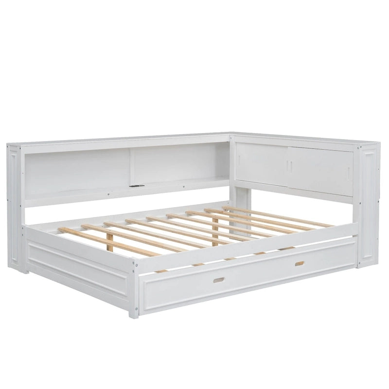 Lit de repos double avec étagères, chargement USB, lumières LED et lit gigogne simple