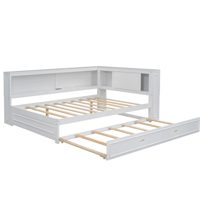 Lit de repos double avec étagères, chargement USB, lumières LED et lit gigogne simple