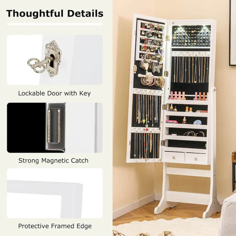 Armoire à bijoux verrouillable avec miroir - Voir les détails