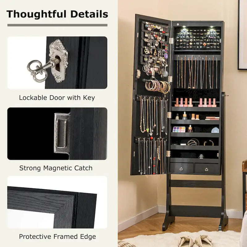 Armoire à bijoux verrouillable avec miroir - Voir les détails