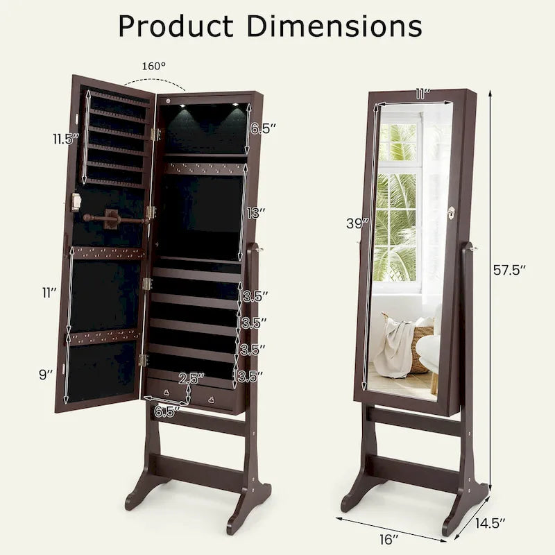 Armoire à bijoux verrouillable avec miroir - Voir les détails
