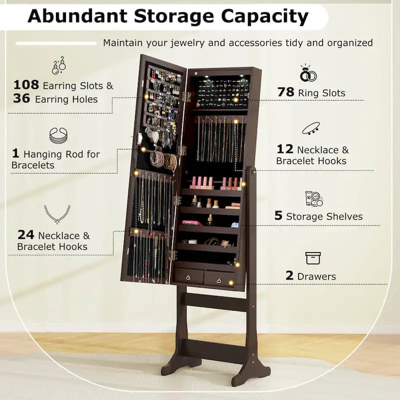 Armoire à bijoux verrouillable avec miroir - Voir les détails