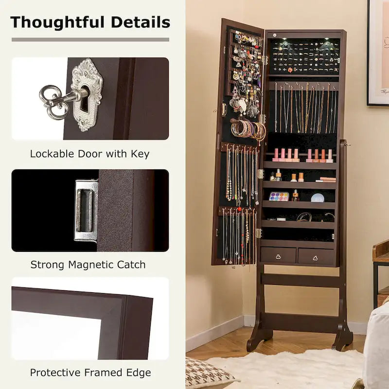 Armoire à bijoux verrouillable avec miroir - Voir les détails