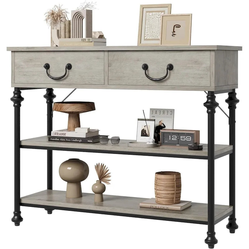 Tables consoles avec 2 tiroirs, étagères de rangement
