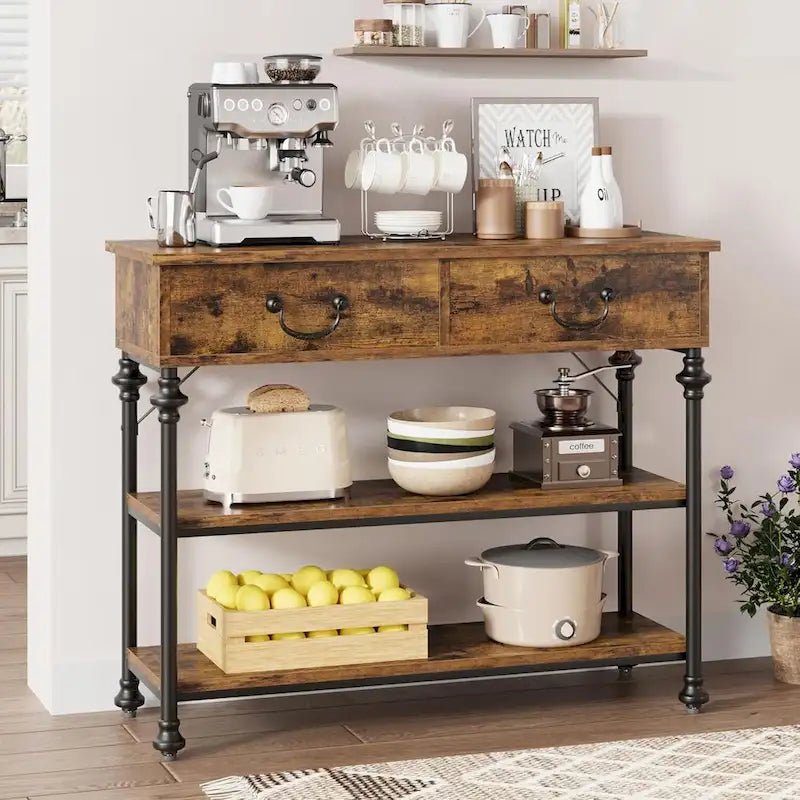 Tables consoles avec 2 tiroirs, étagères de rangement