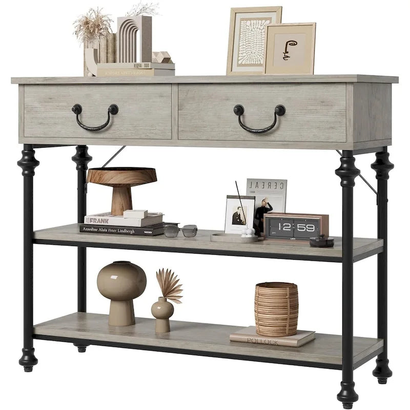Tables consoles avec 2 tiroirs, étagères de rangement