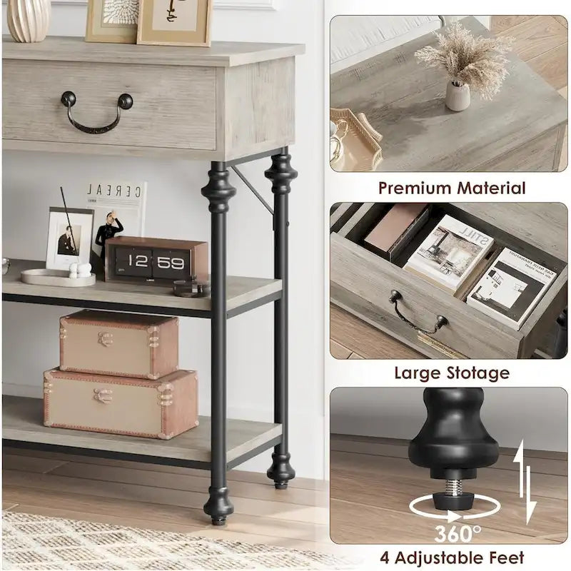 Tables consoles avec 2 tiroirs, étagères de rangement