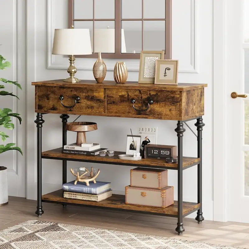 Tables consoles avec 2 tiroirs, étagères de rangement
