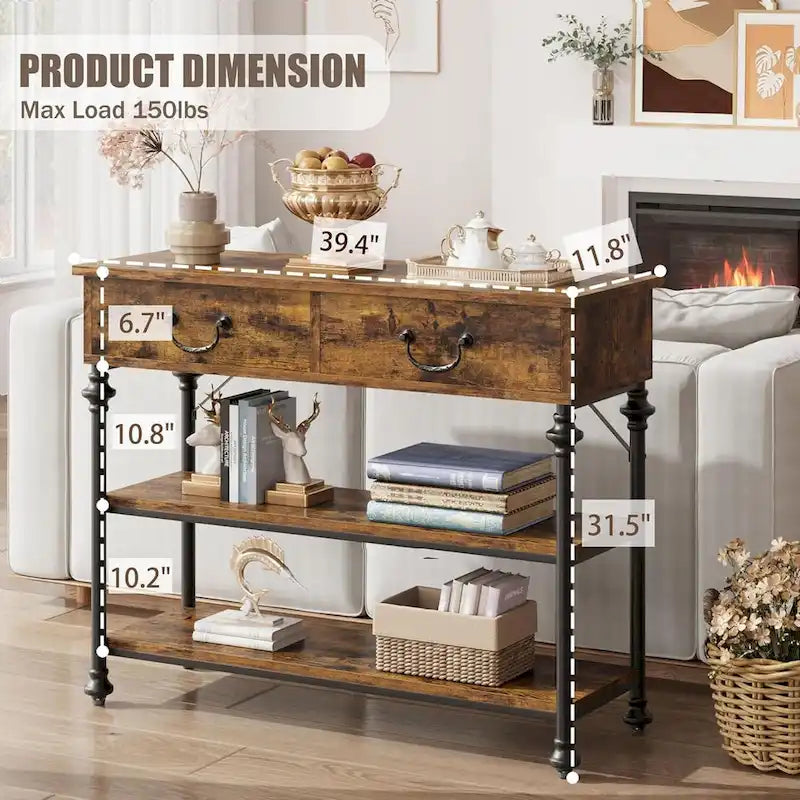 Tables consoles avec 2 tiroirs, étagères de rangement