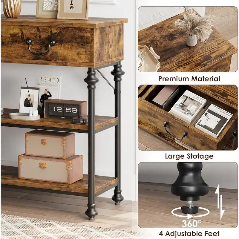 Tables consoles avec 2 tiroirs, étagères de rangement