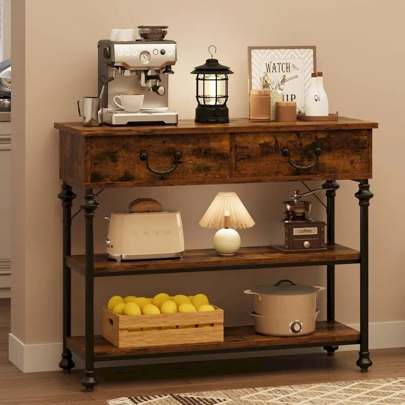 Tables consoles avec 2 tiroirs, étagères de rangement