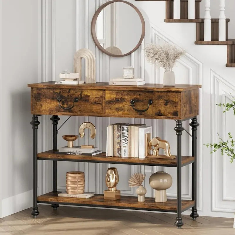 Tables consoles avec 2 tiroirs, étagères de rangement