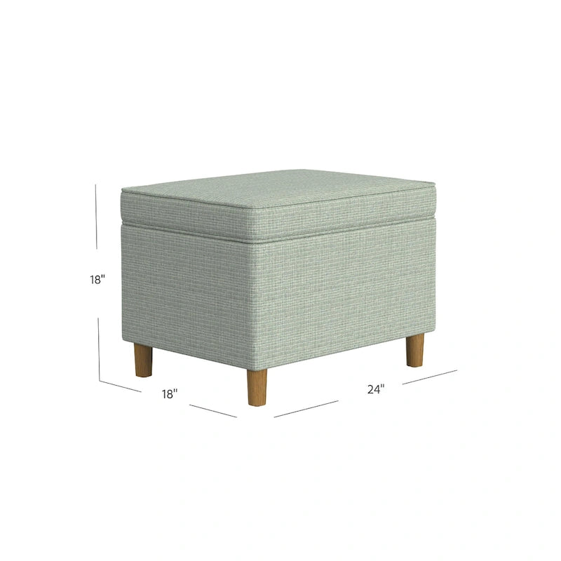 Pouf de rangement, rectangulaire 24 pouces avec couvercle à charnières, tissé vert sauge