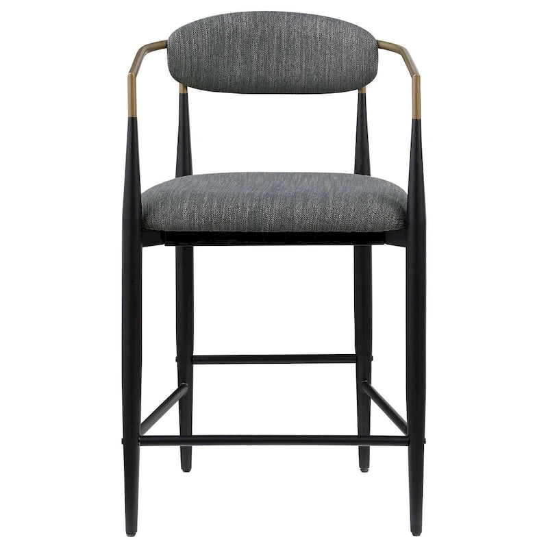 Ensemble de 2 chaises de comptoir, tissu gris, métal doré et noir, 25 pouces