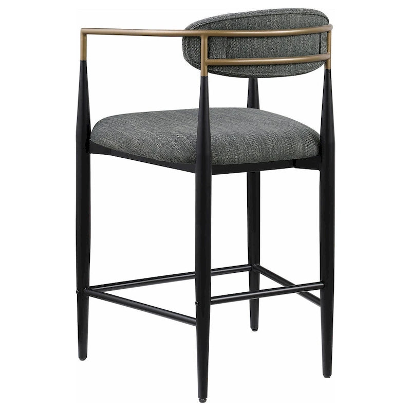 Ensemble de 2 chaises de comptoir, tissu gris, métal doré et noir, 25 pouces