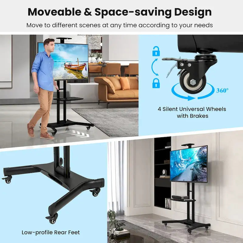 Support TV mobile pour téléviseurs à écran plat LCD LED de 32 à 82 pouces jusqu'à 132 lbs