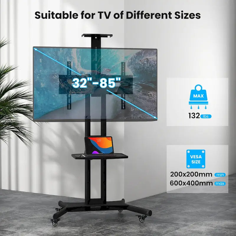 Support TV mobile pour téléviseurs à écran plat LCD LED de 32 à 82 pouces jusqu'à 132 lbs