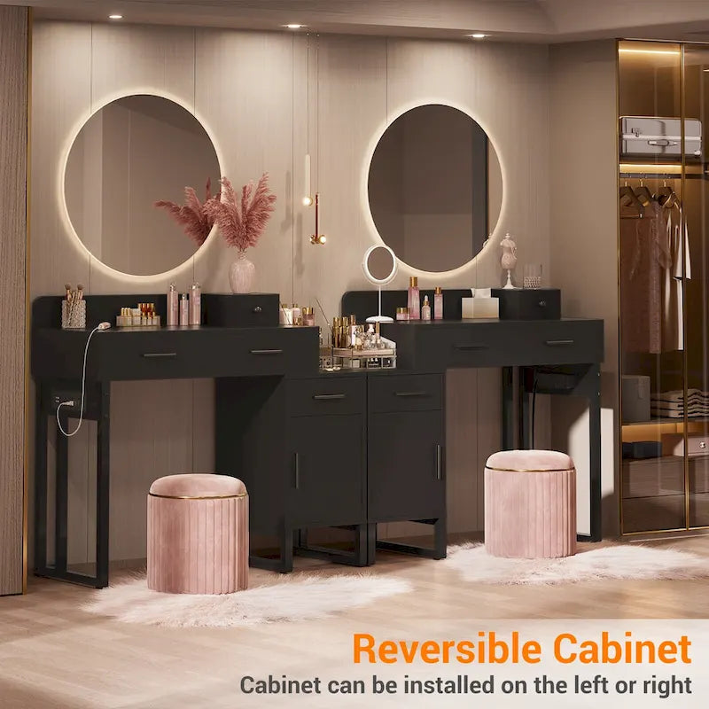 Coiffeuse avec 4 tiroirs de rangement, table de maquillage moderne avec station de charge