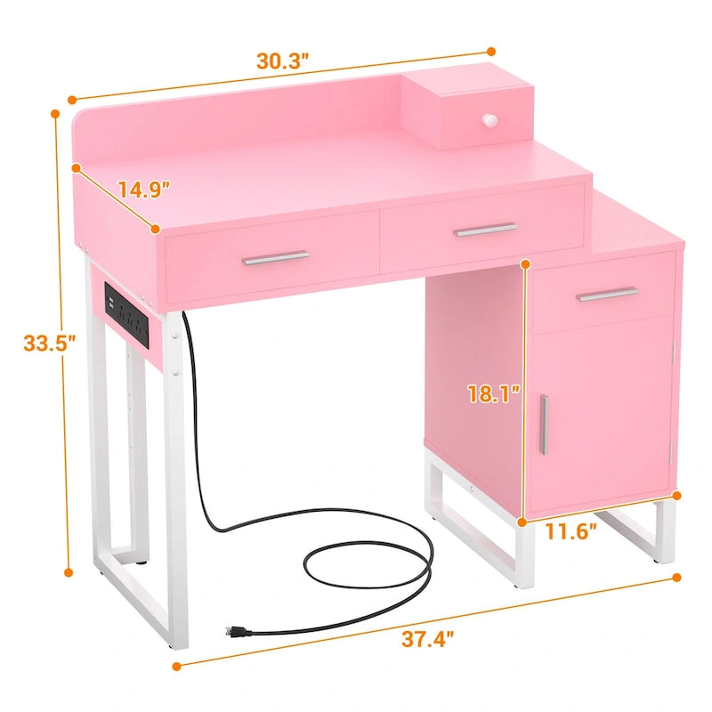 Coiffeuse avec 4 tiroirs de rangement, table de maquillage moderne avec station de charge