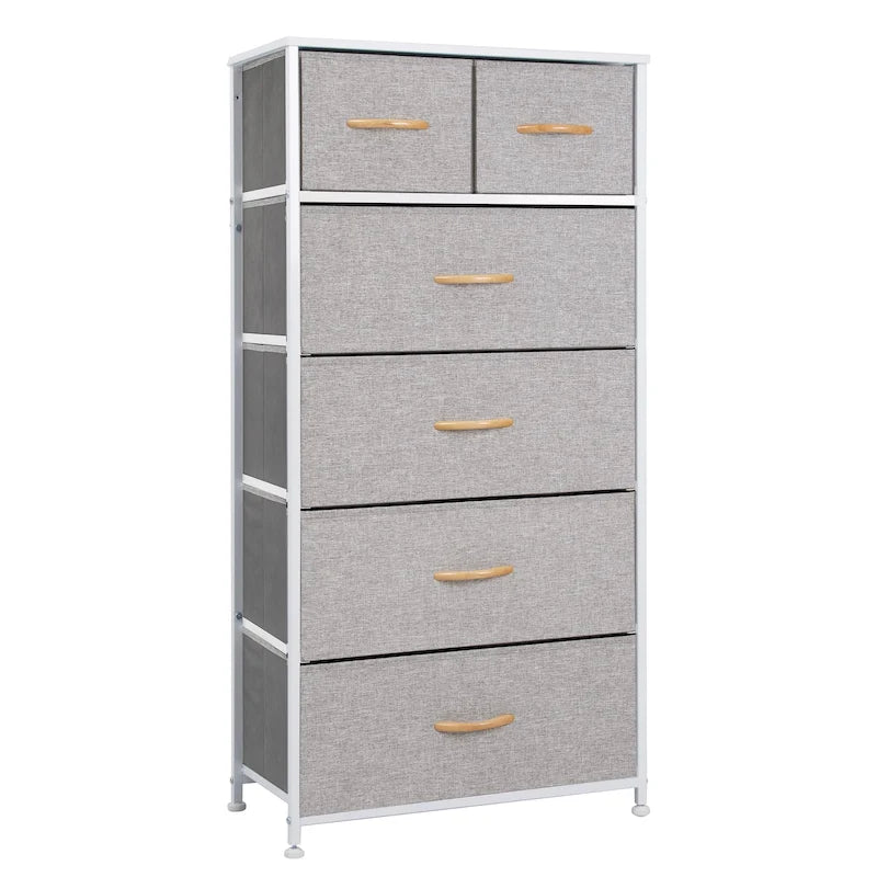 Commode combinée à six tiroirs en acier marron et tissu 23
