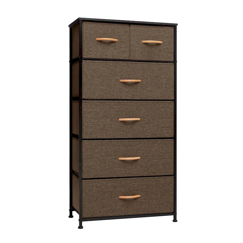 Commode combinée à six tiroirs en acier marron et tissu 23