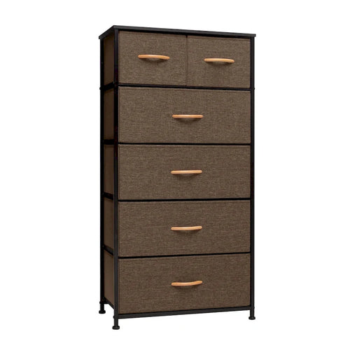 23 Brown Steel and Fabric Six Drawer Combo Dresser