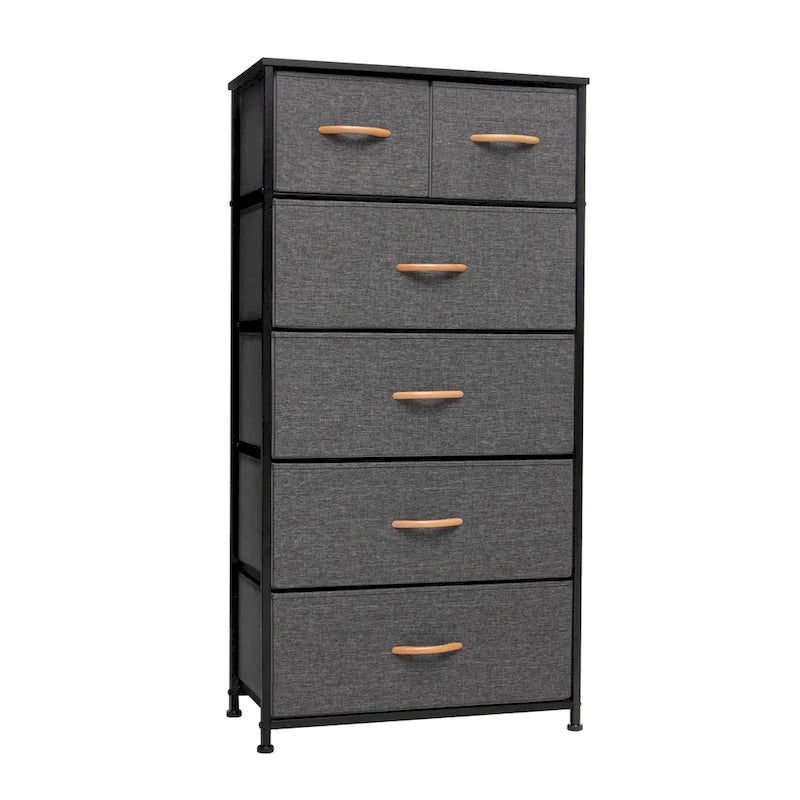Commode combinée à six tiroirs en acier marron et tissu 23