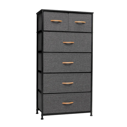 Commode combinée à six tiroirs en acier marron et tissu 23