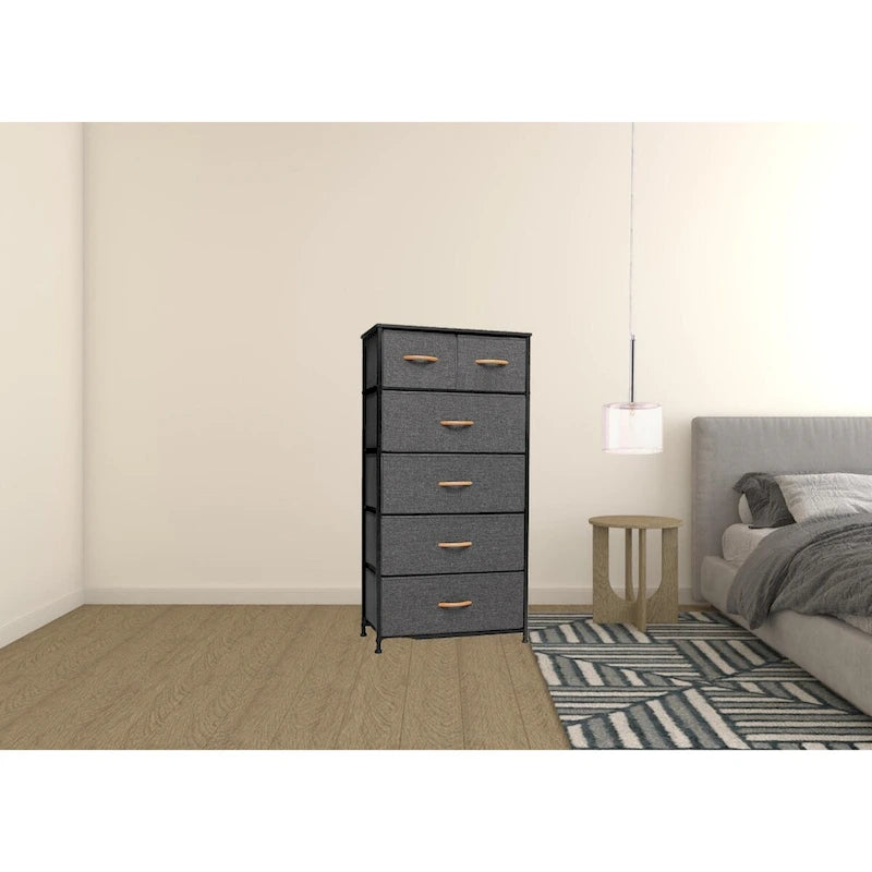 Commode combinée à six tiroirs en acier marron et tissu 23