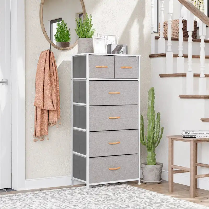 Commode combinée à six tiroirs en acier marron et tissu 23