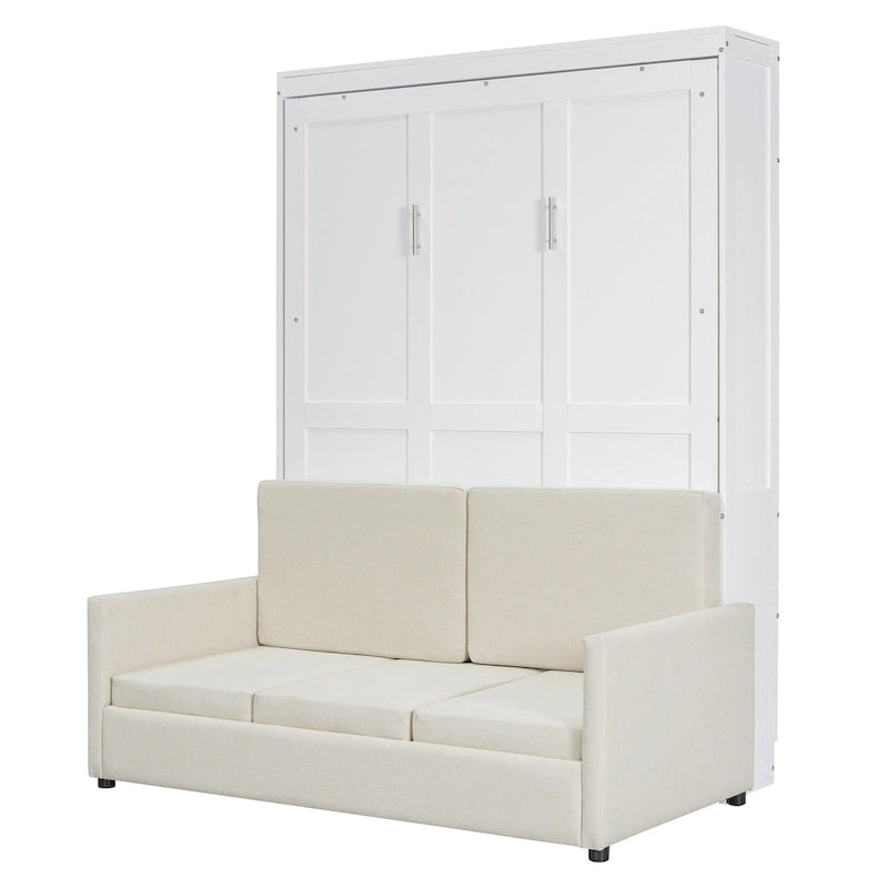 Lit escamotable multifonctionnel blanc pleine grandeur avec coussin et rangement