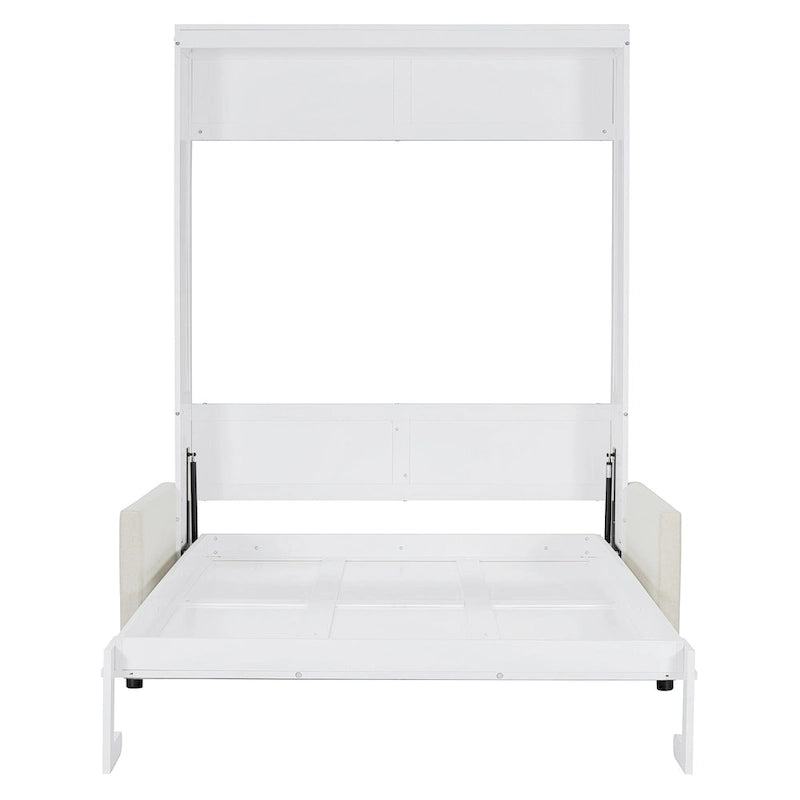 Lit escamotable multifonctionnel blanc pleine grandeur avec coussin et rangement