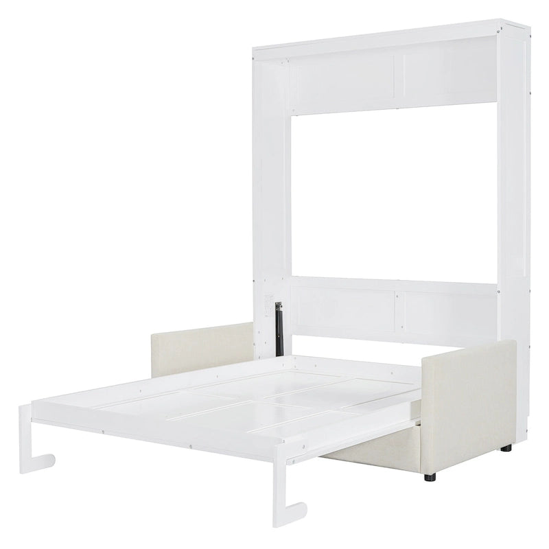 Lit escamotable multifonctionnel blanc pleine grandeur avec coussin et rangement