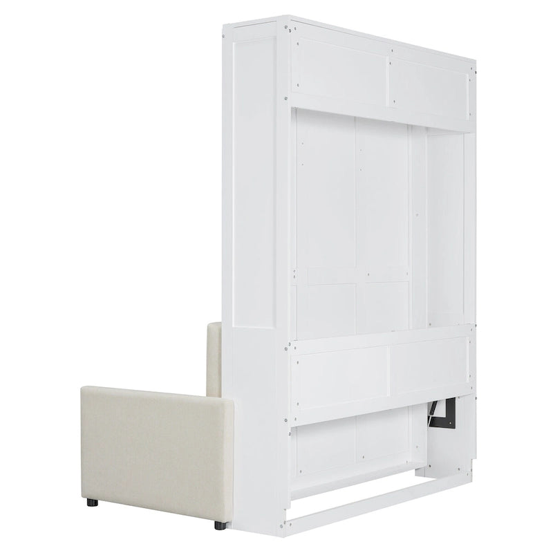 Lit escamotable multifonctionnel blanc pleine grandeur avec coussin et rangement