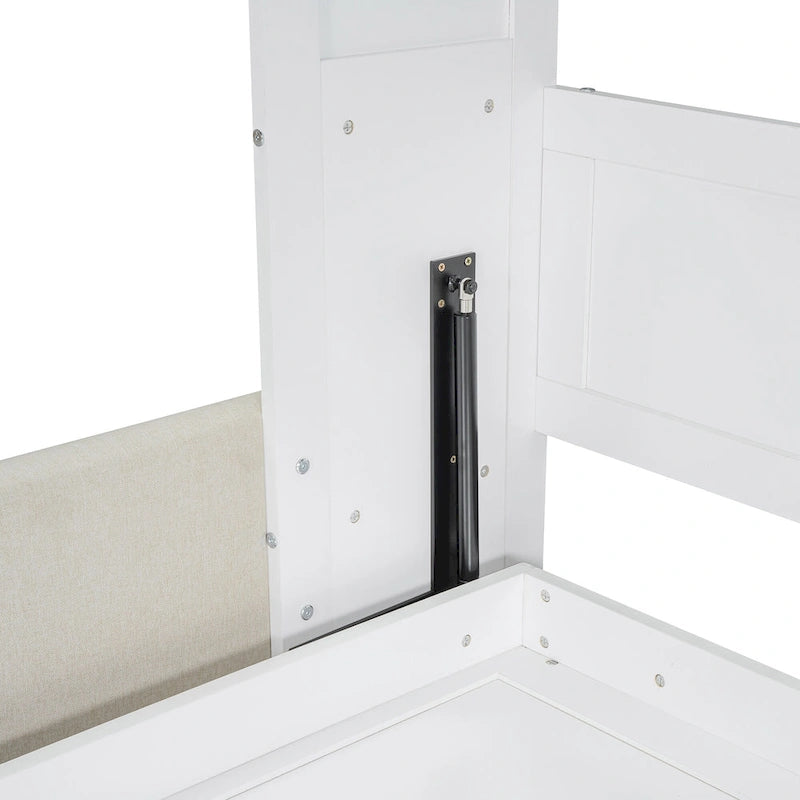 Lit escamotable multifonctionnel blanc pleine grandeur avec coussin et rangement