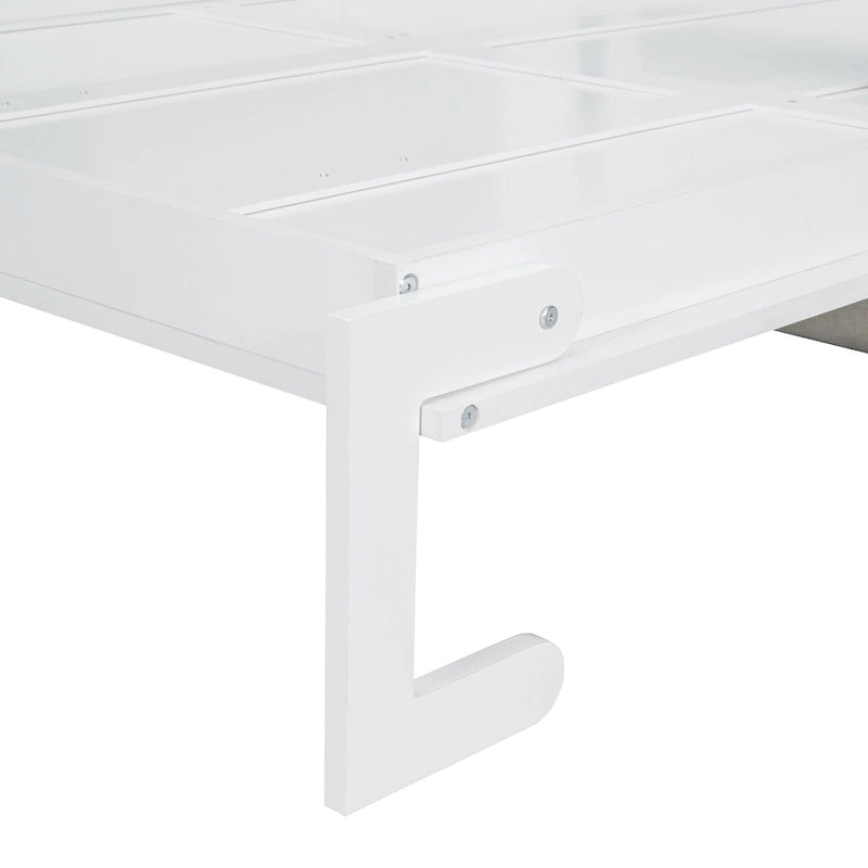 Lit escamotable multifonctionnel blanc pleine grandeur avec coussin et rangement