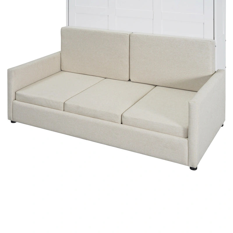 Lit escamotable multifonctionnel blanc pleine grandeur avec coussin et rangement