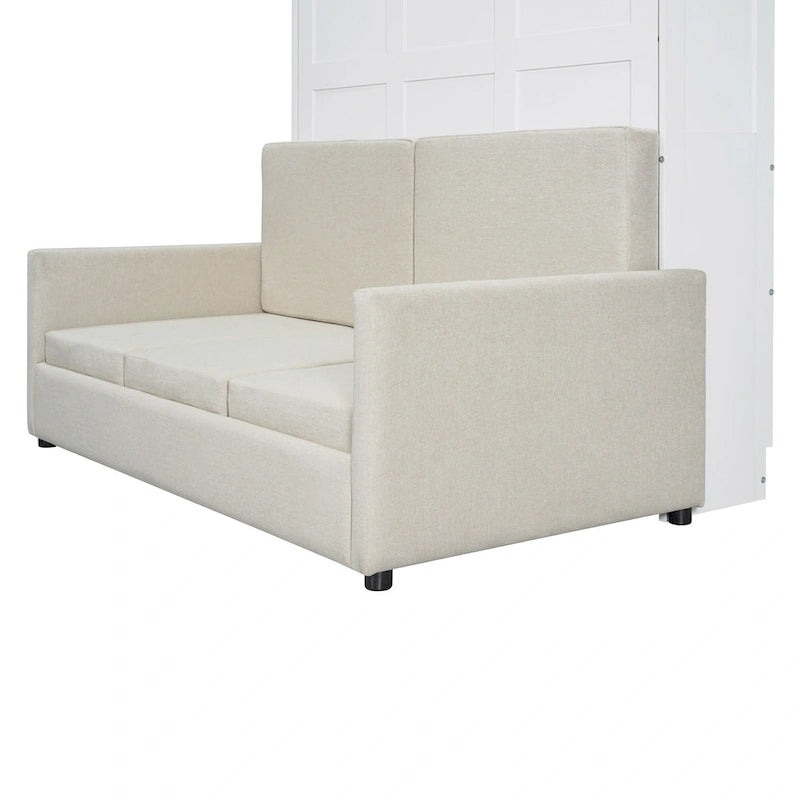Lit escamotable multifonctionnel blanc pleine grandeur avec coussin et rangement