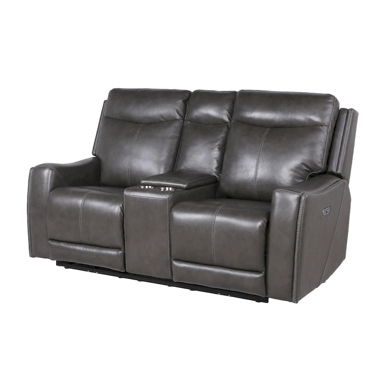 Canapé deux places inclinable en cuir pleine fleur avec console