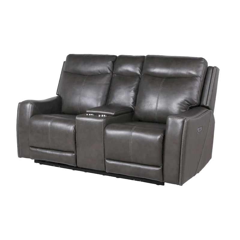 Canapé deux places inclinable en cuir pleine fleur avec console