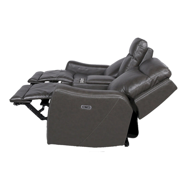 Canapé deux places inclinable en cuir pleine fleur avec console