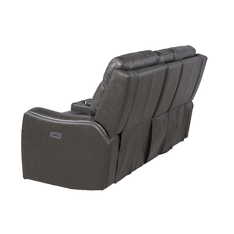 Canapé deux places inclinable en cuir pleine fleur avec console