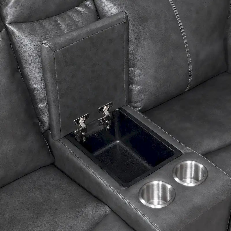 Canapé deux places inclinable en cuir pleine fleur avec console